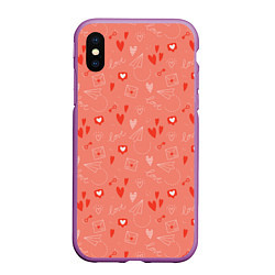 Чехол iPhone XS Max матовый Love heart message pattern, цвет: 3D-фиолетовый