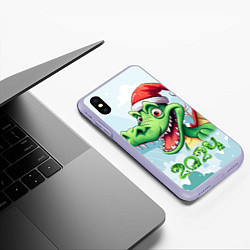 Чехол iPhone XS Max матовый Зеленый счастливый дракон новогодний, цвет: 3D-светло-сиреневый — фото 2