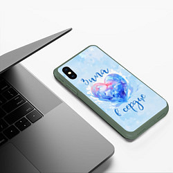 Чехол iPhone XS Max матовый Зима в сердце, цвет: 3D-темно-зеленый — фото 2