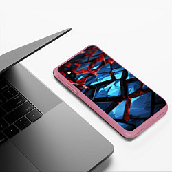 Чехол iPhone XS Max матовый Синие абстрактные плиты и красное свечение, цвет: 3D-малиновый — фото 2