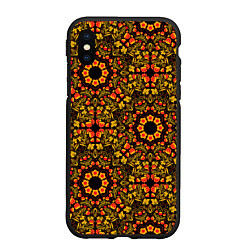 Чехол iPhone XS Max матовый Хохломская роспись круги из цветов и ягод, цвет: 3D-черный