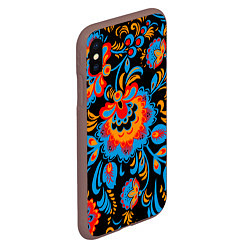 Чехол iPhone XS Max матовый Хохломская роспись разноцветные цветы на чёроном ф, цвет: 3D-коричневый — фото 2