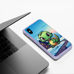 Чехол iPhone XS Max матовый Маленький счастливый зеленый новогодний дракон, цвет: 3D-светло-сиреневый — фото 2