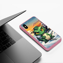 Чехол iPhone XS Max матовый Зеленый дракон на новогоднем закате, цвет: 3D-малиновый — фото 2