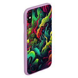 Чехол iPhone XS Max матовый Абстрактный камуфляж в кислотных абстрактных пятна, цвет: 3D-сиреневый — фото 2