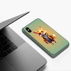 Чехол iPhone XS Max матовый Лисенок с фонариком, цвет: 3D-темно-зеленый — фото 2