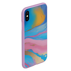 Чехол iPhone XS Max матовый Жидкая синяя и розовая краска, цвет: 3D-сиреневый — фото 2