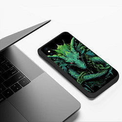 Чехол iPhone XS Max матовый Зеленый яркий неоновый дракон 2024 год, цвет: 3D-черный — фото 2