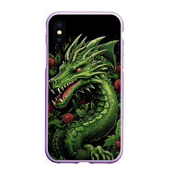 Чехол iPhone XS Max матовый Зеленый яркий неоновый дракон символ 2024 года, цвет: 3D-сиреневый