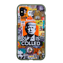 Чехол iPhone XS Max матовый Donald Trump - american сollage, цвет: 3D-темно-зеленый