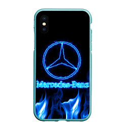 Чехол iPhone XS Max матовый Mercedes-benz blue neon, цвет: 3D-мятный