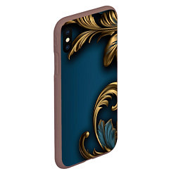 Чехол iPhone XS Max матовый Золотые узоры на синем фоне, цвет: 3D-коричневый — фото 2