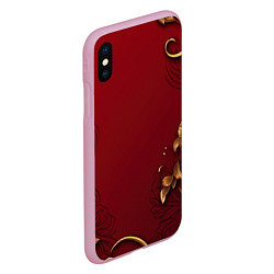 Чехол iPhone XS Max матовый Узоры золотые на красном фоне, цвет: 3D-розовый — фото 2