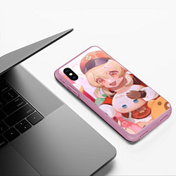 Чехол iPhone XS Max матовый Genshin Impact Кли happy, цвет: 3D-розовый — фото 2