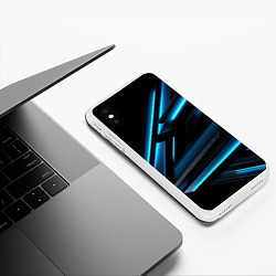 Чехол iPhone XS Max матовый Черная абстракция с синим неоновым ярким свечением, цвет: 3D-белый — фото 2