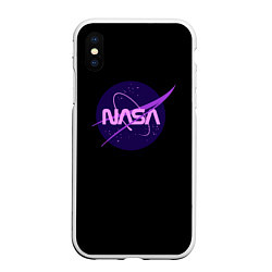 Чехол iPhone XS Max матовый NASA neon space, цвет: 3D-белый