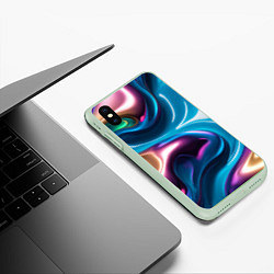 Чехол iPhone XS Max матовый Жидкий красочный металл, цвет: 3D-салатовый — фото 2