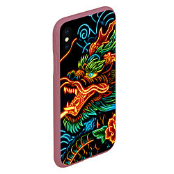 Чехол iPhone XS Max матовый Japanese neon dragon - irezumi, цвет: 3D-малиновый — фото 2