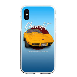 Чехол iPhone XS Max матовый Американский маслкар Chevrolet Corvette, цвет: 3D-белый