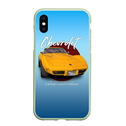 Чехол iPhone XS Max матовый Американский маслкар Chevrolet Corvette, цвет: 3D-салатовый