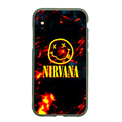 Чехол iPhone XS Max матовый Nirvana rock огненное лого лава, цвет: 3D-темно-зеленый