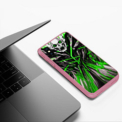 Чехол iPhone XS Max матовый Череп и зелёные полосы, цвет: 3D-малиновый — фото 2