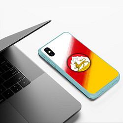 Чехол iPhone XS Max матовый Герб Осетии на фоне, цвет: 3D-мятный — фото 2