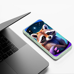 Чехол iPhone XS Max матовый Енот мультяшный красочный, цвет: 3D-салатовый — фото 2