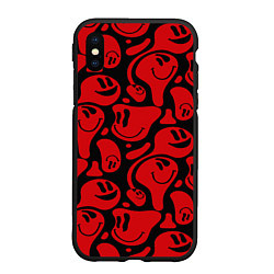 Чехол iPhone XS Max матовый Красные смайлы, цвет: 3D-черный