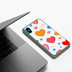Чехол iPhone XS Max матовый Сердца сердечки, цвет: 3D-темно-зеленый — фото 2