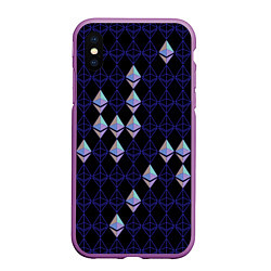 Чехол iPhone XS Max матовый Криптовалюта Ethereum на черном, цвет: 3D-фиолетовый