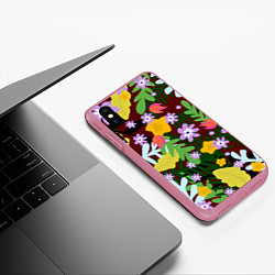 Чехол iPhone XS Max матовый Гавайская цветочная расцветка, цвет: 3D-малиновый — фото 2
