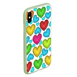 Чехол iPhone XS Max матовый Сердца нарисованные цветными карандашами, цвет: 3D-салатовый — фото 2
