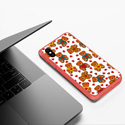 Чехол iPhone XS Max матовый Мишки игрушки в свитерах и сердечки, цвет: 3D-красный — фото 2