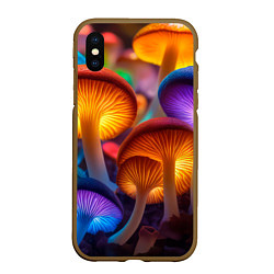 Чехол iPhone XS Max матовый Неоновые светящиеся грибы, цвет: 3D-коричневый