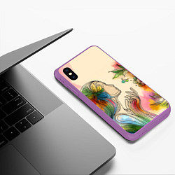 Чехол iPhone XS Max матовый Очертания девушки, цвет: 3D-фиолетовый — фото 2