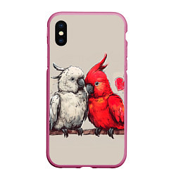 Чехол iPhone XS Max матовый Влюбленные попугаи 14 февраля, цвет: 3D-малиновый