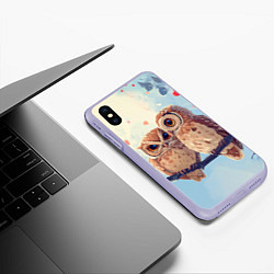 Чехол iPhone XS Max матовый Влюбленные совы 14 февраля, цвет: 3D-светло-сиреневый — фото 2