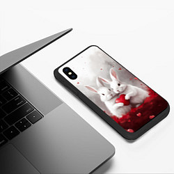 Чехол iPhone XS Max матовый Белые кролики с сердцем, цвет: 3D-черный — фото 2