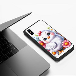 Чехол iPhone XS Max матовый Мультяшная курица с цветами акварелью, цвет: 3D-черный — фото 2