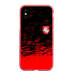 Чехол iPhone XS Max матовый Герб Белоруссии краски красные, цвет: 3D-красный