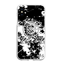 Чехол iPhone XS Max матовый Manchester City краски чёрно белые, цвет: 3D-белый