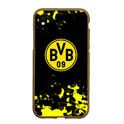 Чехол iPhone XS Max матовый Borussia краски жёлтые, цвет: 3D-коричневый