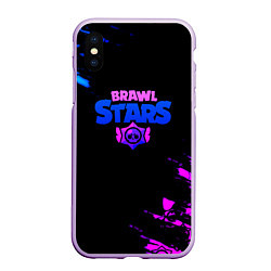 Чехол iPhone XS Max матовый Brawl stars neon, цвет: 3D-сиреневый