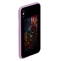 Чехол iPhone XS Max матовый Skull - USA, цвет: 3D-сиреневый — фото 2