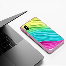 Чехол iPhone XS Max матовый Волнистая абстракция градиент, цвет: 3D-розовый — фото 2
