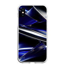 Чехол iPhone XS Max матовый Синие и серебреные абстрактные полосы, цвет: 3D-белый