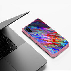 Чехол iPhone XS Max матовый Волнистые разноцветные линии, цвет: 3D-малиновый — фото 2