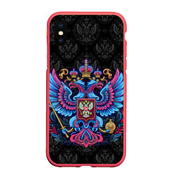 Чехол iPhone XS Max матовый Неоновый герб России, цвет: 3D-красный