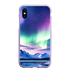 Чехол iPhone XS Max матовый Северное сияние на природе ai art, цвет: 3D-светло-сиреневый